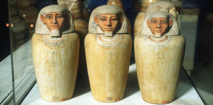 A set of Egyptian Canopic jars for organs.